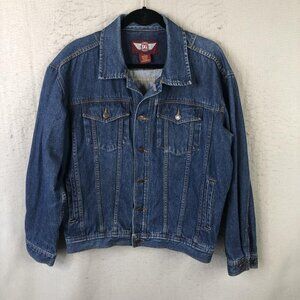 Vintage Denim Jacket Mens Large Blue Trucker Button Front Classic Workwear 90s